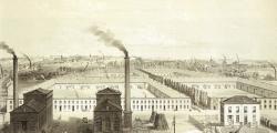 Charbonnage de la Société du Bois-du-Luc en 1854 vu du midi, lithographie de Canelle – Le site est resté intact depuis - MMDD-copyright.